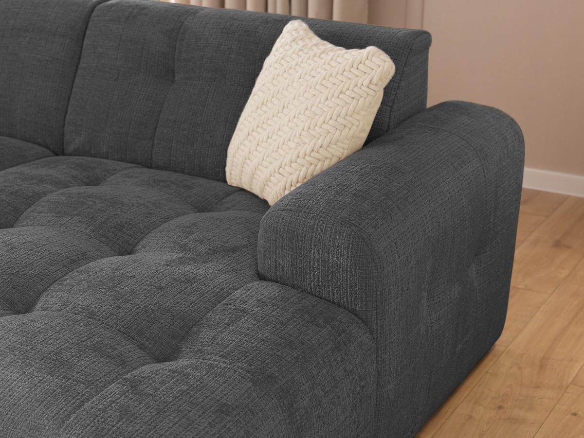 ECKSOFA Kozy im Bumpy-Design mit fester Rückenlehne aus weichem Grau Chenille-Stoff - Ottomane rechts - Schwarz/Grau, Holz/Kunststoff (234/161cm) - S-Style Möbel