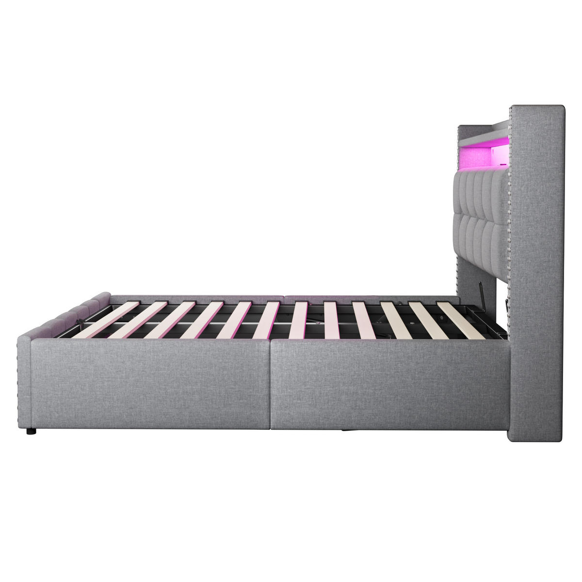 POLSTERBETT 140/200 cm Hellgrau mit LED-Beleuchtung und USB-Steckdose - Hellgrau, Textil (140/200cm) - OKWISH