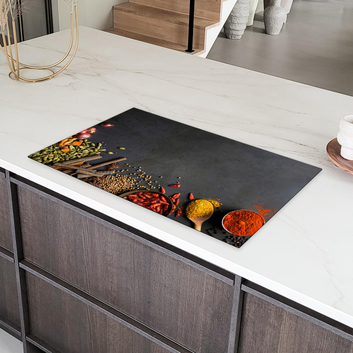 HERDABDECKPLATTE Kräuter - Lebensmittel - Gewürze - Schwarz - Paprika - Zimt 90x52 cm - Currygelb, Kunststoff (90/0.2/52cm) - MuchoWow
