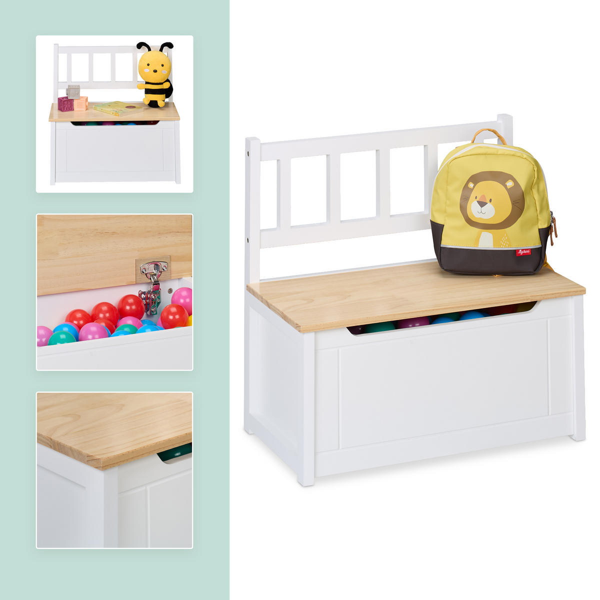 KINDERBANK - Multicolor, Holz/Holzwerkstoff (57/55/31cm) - Relaxdays