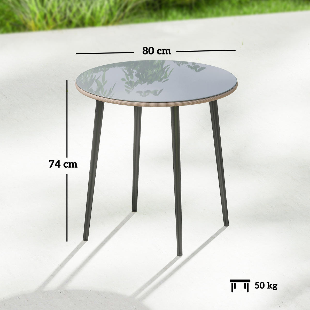 GARTENTISCH Stahl gehärtetes Glas Grau - Grau, Metall (80/80/74cm) - Outsunny