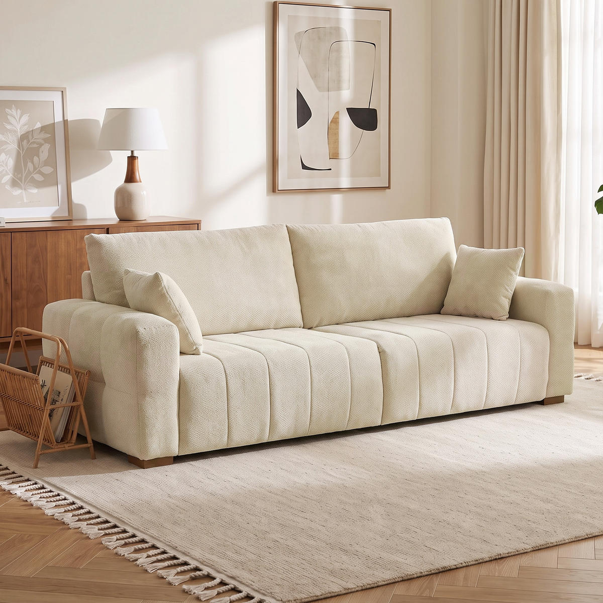 3-SITZER-SOFA Polyester Cremeweiß - Creme, Holz/Textil (86/84/220cm) - HOMCOM
