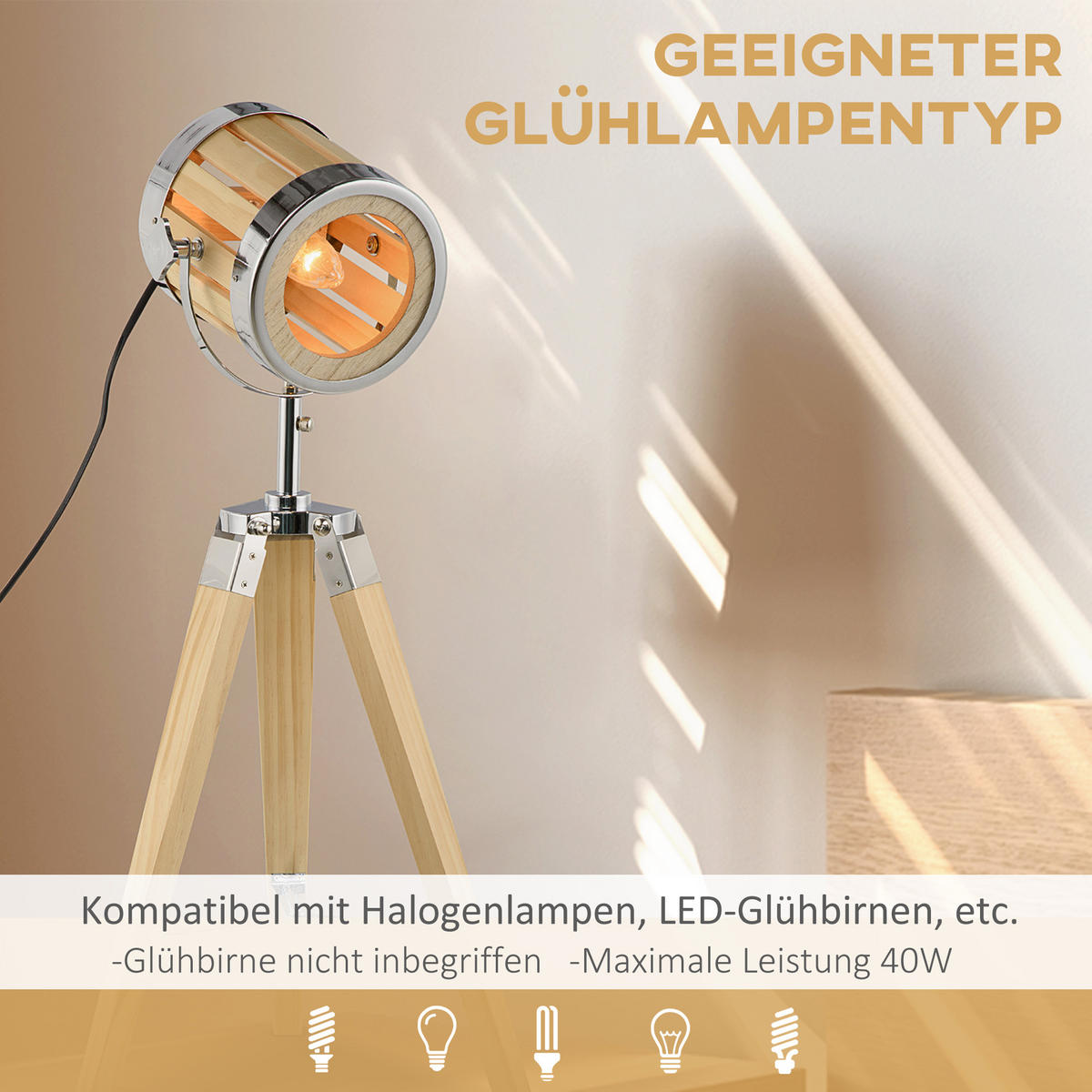 TISCHLEUCHTE, Tischlampe, Stahl, Natur - Multicolor, Metall (30/30/68cm) - HOMCOM