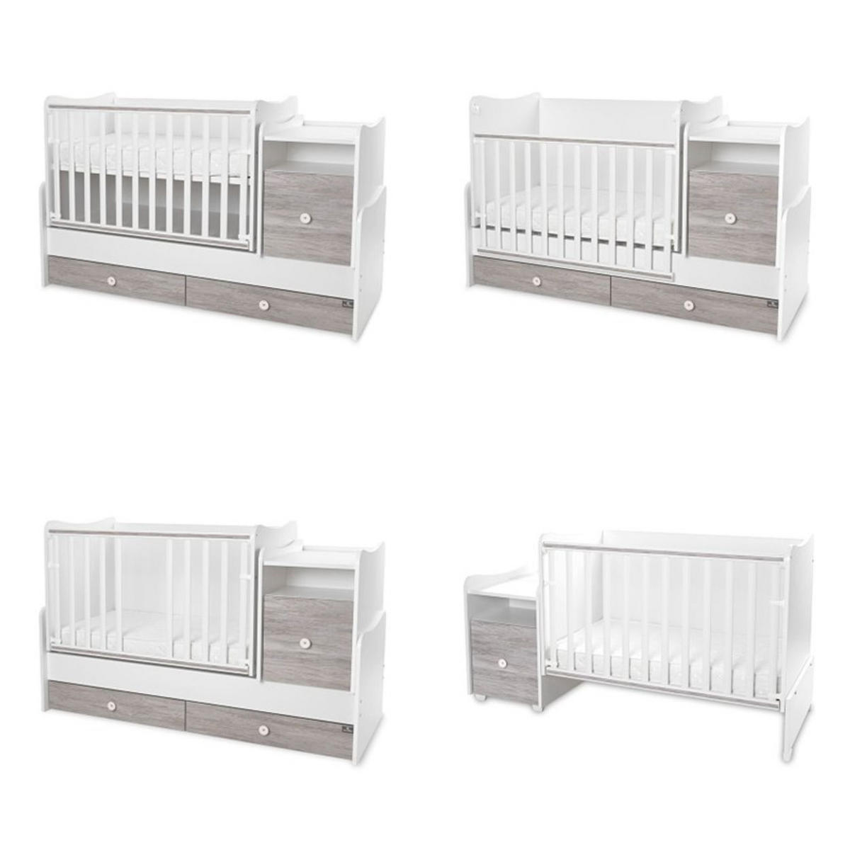 BABYBETT Trend Plus weiß grau 110 x 62 cm, 70 x 160 cm, Schaukelfunktion, Kommode, Schubladen - Grau, Holzwerkstoff (62/110cm) - Lorelli