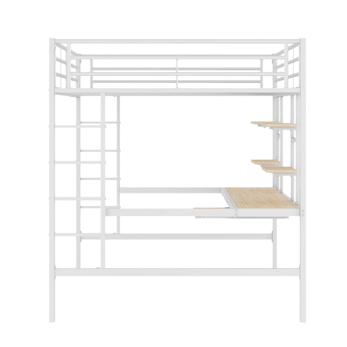 HOCHBETT 140/200 cm Metallbett mit Schreibtisch und Bücherregalen Weiß - Weiß, Metall (140/200cm) - OKWISH