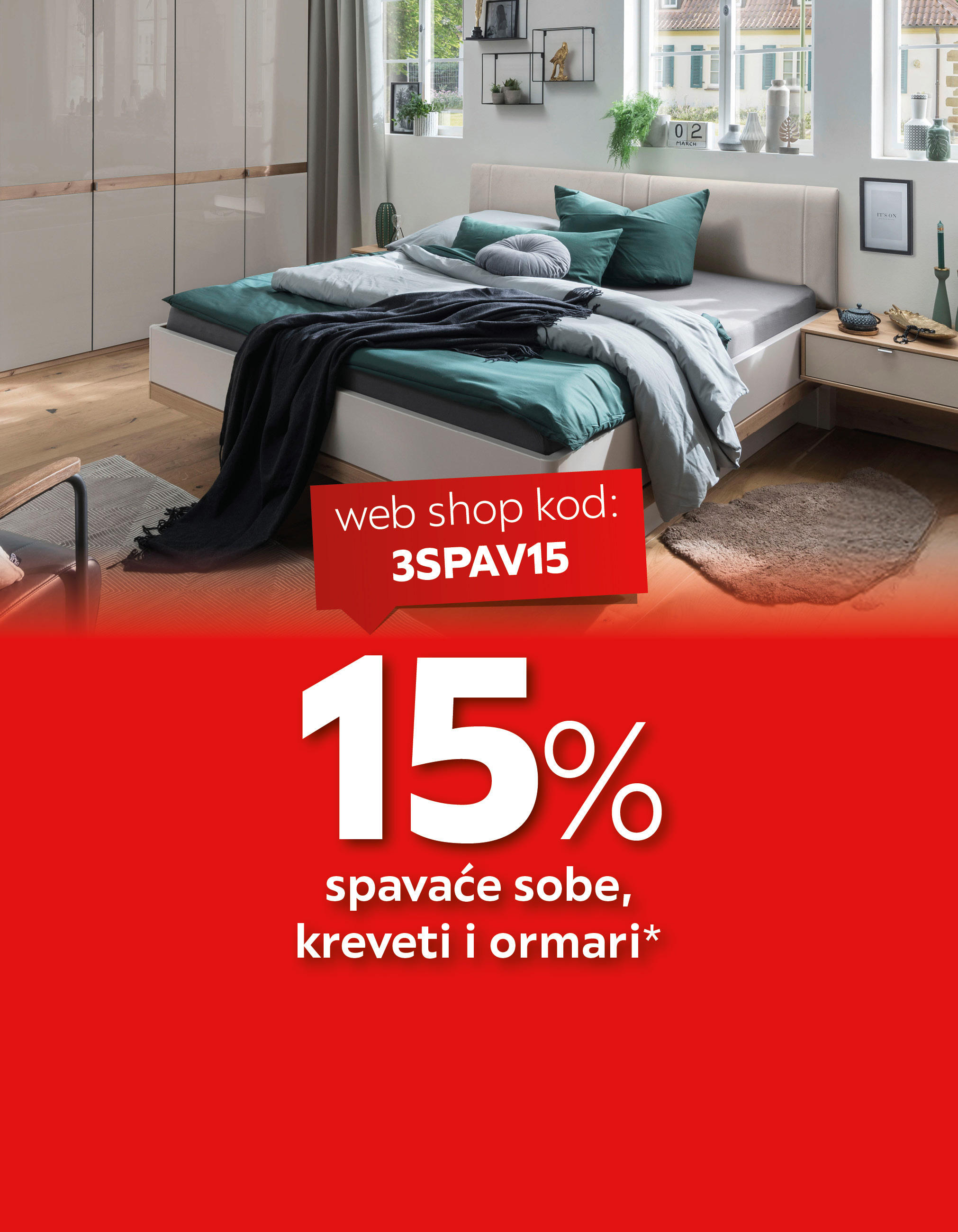 15% spavaće sobe, kreveti i ormari* web shop kod: 3SPAV15