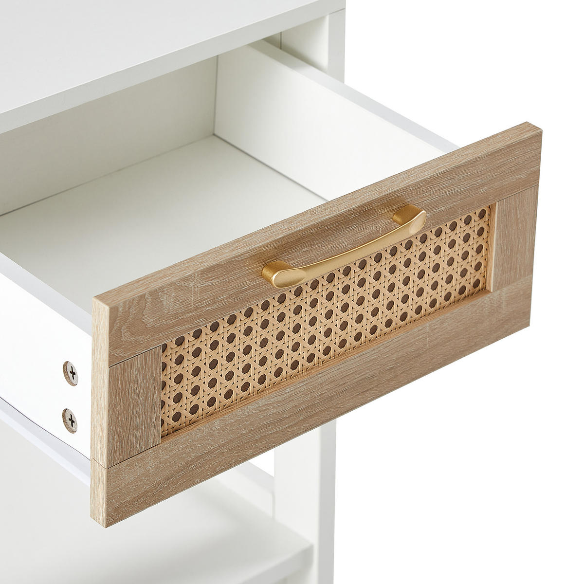 NACHTTISCH weiß rattan nachttisch mit schublade - Weiß, Holzwerkstoff (40/55/40cm) - Urban Meuble