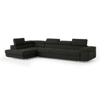 ECKSOFA VICENTE Schwarz Velours-Stoff mit Schlaffunktion - Schwarz, Holz (346/202cm) - MASSENO