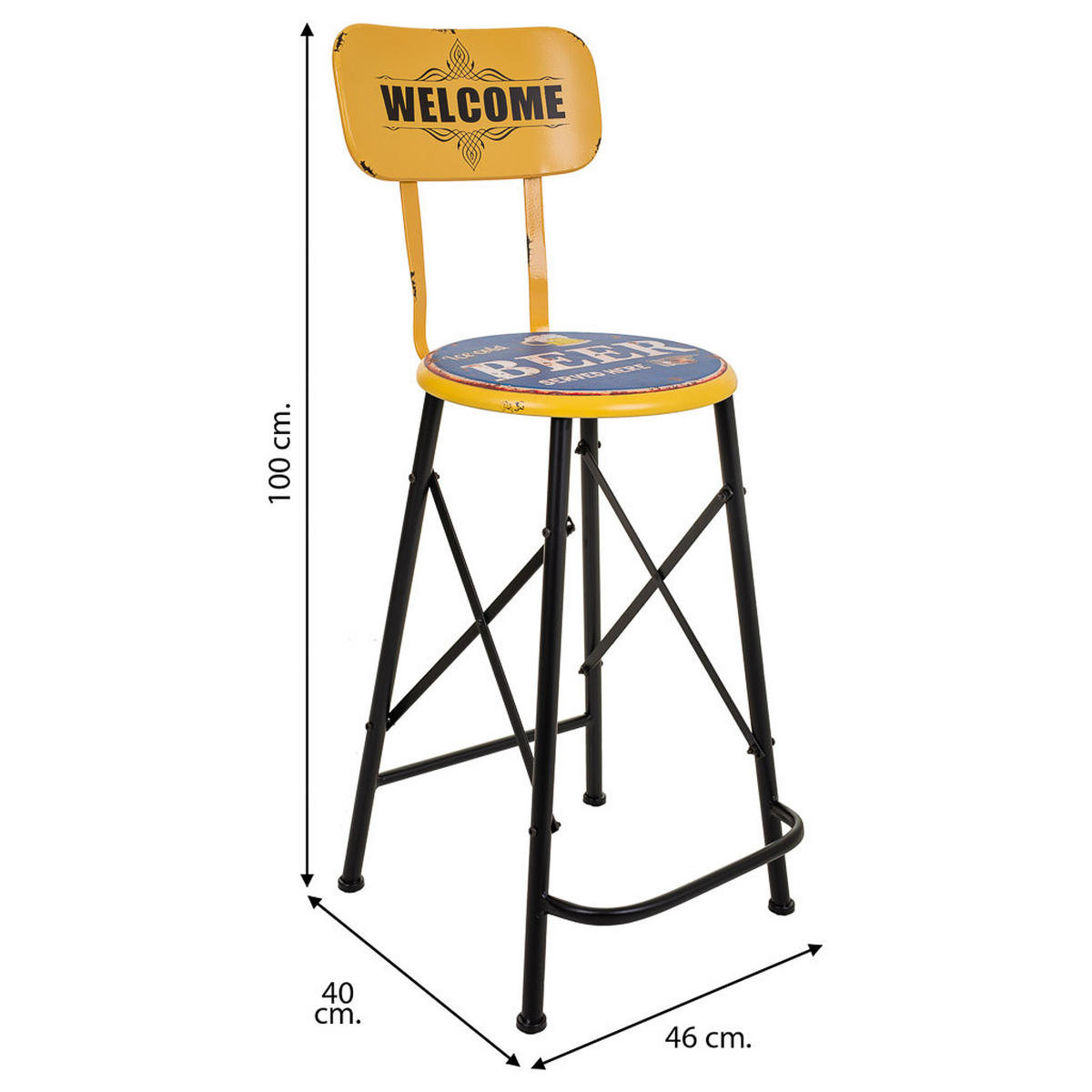 BARHOCKER aus Metall, gelb, 46x100x40cm - Gelb, Metall (46/100/40cm) - Wanderlust