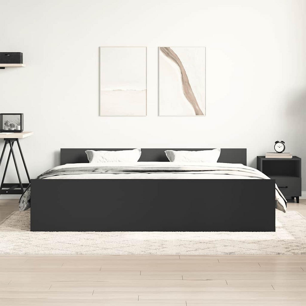 BETTGESTELL Mit Kopf- Und Fussteil Schwarz 200/200 Cm - Schwarz, Holzwerkstoff (200/200cm) - vidaXL