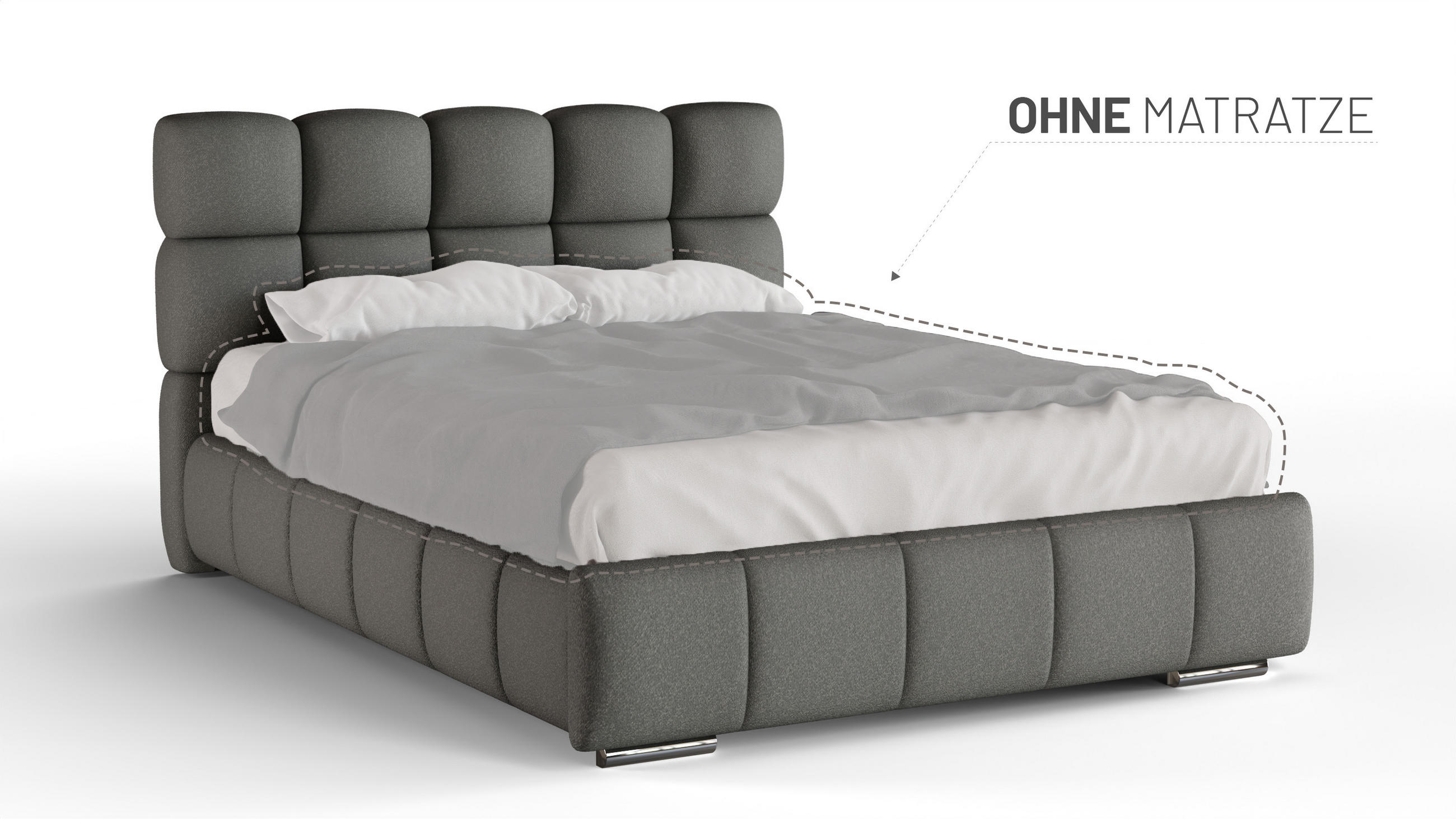 POLSTERBETT Bliss 140 x 200 cm mit Bettkasten und Lattenrost ohne matratze - dunkelgrau - Dunkelgrau, Holz (140/200cm) - Panda Möbel