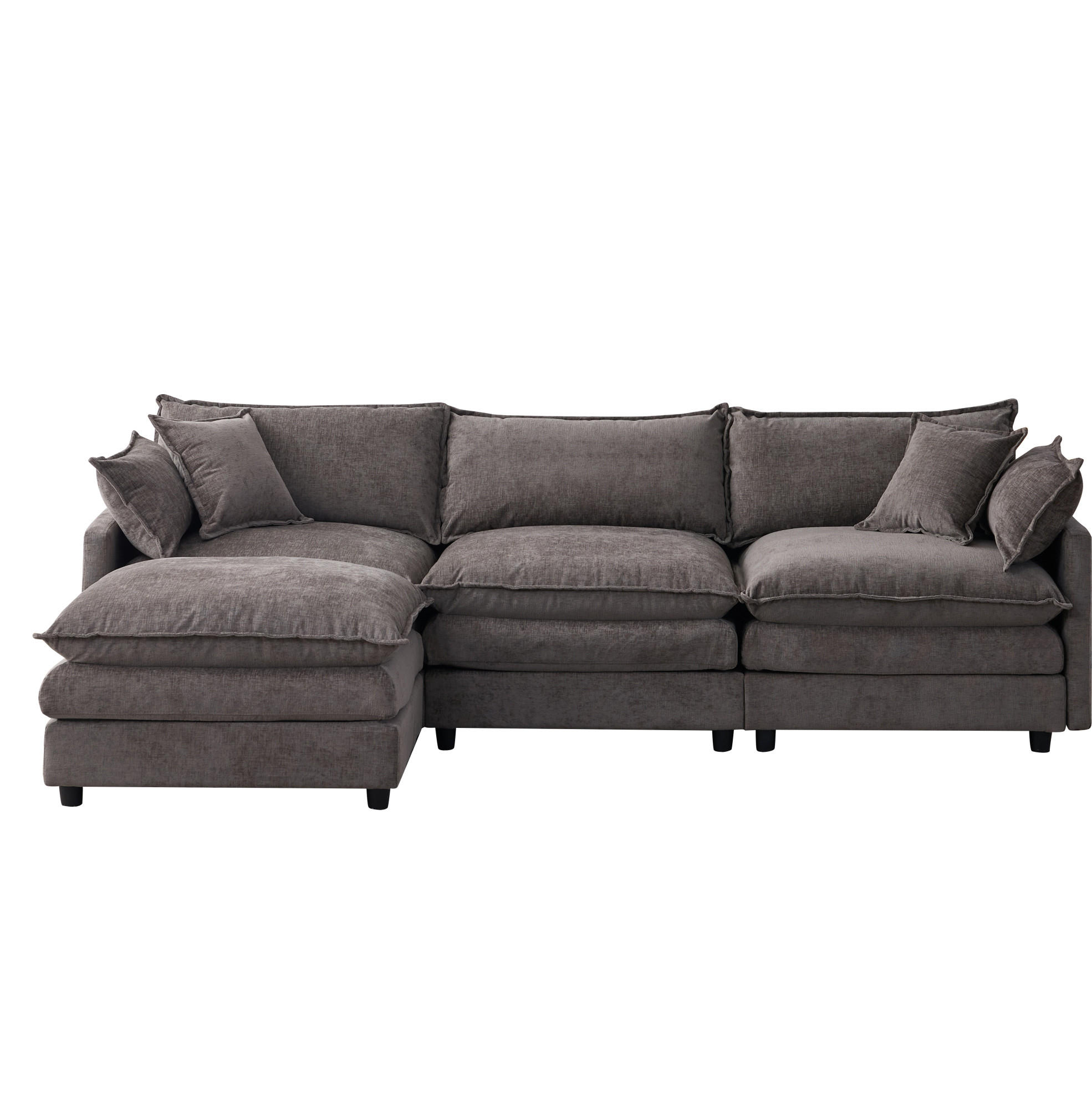 ECKSOFA 267/154/85 cm Grau aus Chenille mit modularer Ottomane - Grau, Textil (154/267cm) - OKWISH