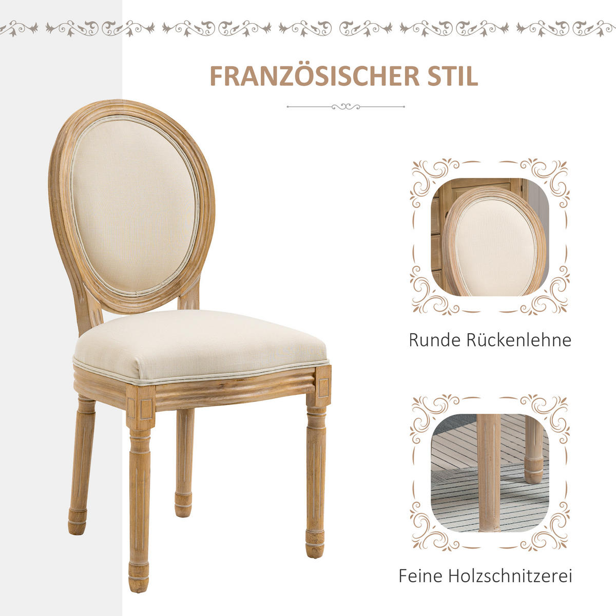 ESSZIMMERSTÜHLE, Schaumstoff Creme+Natur - Creme, Kunststoff (56/96/49cm) - HOMCOM