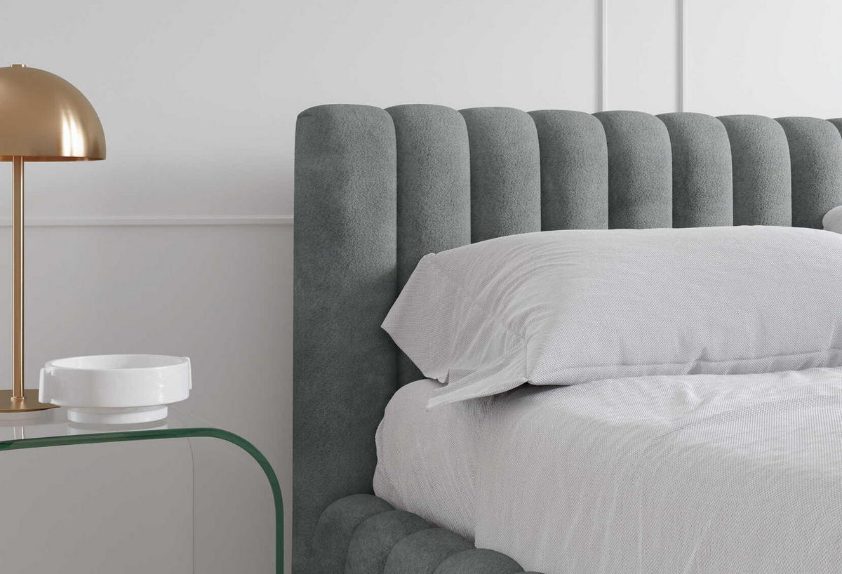 DOPPELBETT Bouclé 140x200 Livia mit Mettalllattenrost, Bettkasten, Hellgrau - Hellgrau, Holz/Textil (140/200cm) - Emporius