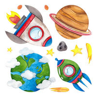 WANDAUFKLEBER 80x135cm - Erde Raketen Sterne - Multicolor, Kunststoff (80/135/0.1cm) - Wallfluent