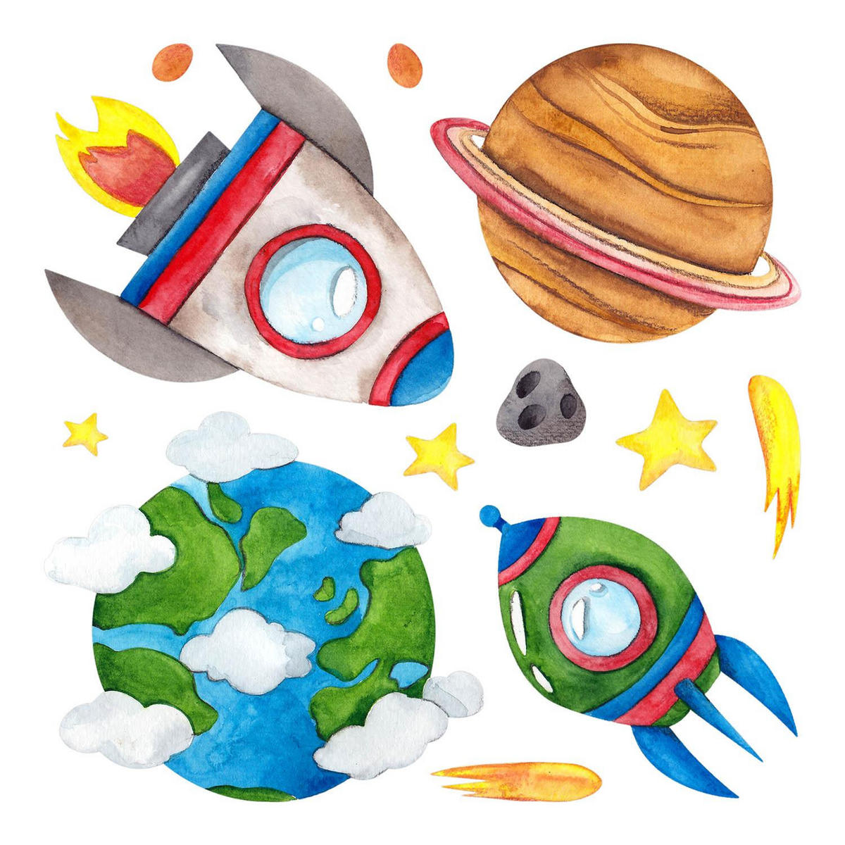 WANDAUFKLEBER 80x135cm - Erde Raketen Sterne - Multicolor, Kunststoff (80/135/0.1cm) - Wallfluent