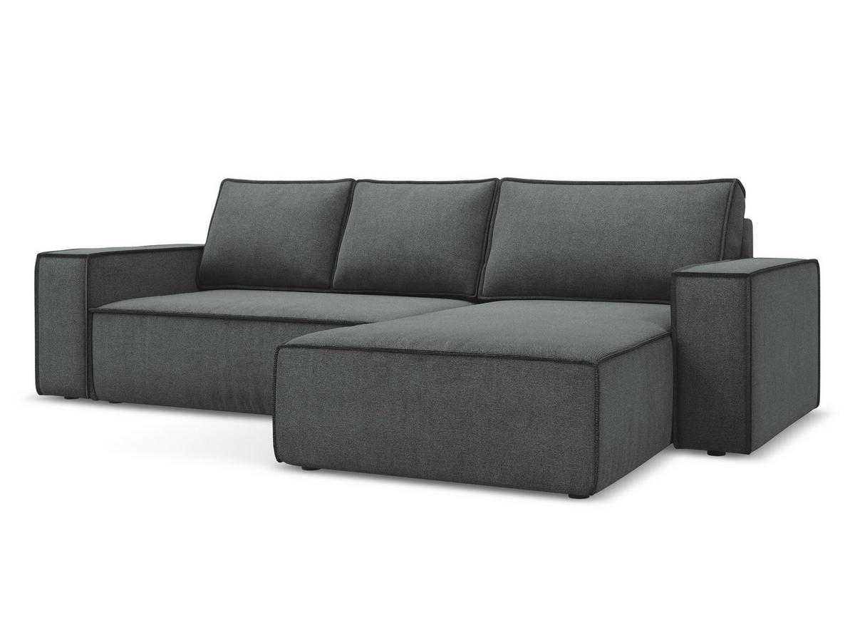 ECKSOFA mit Schlaffunktion Strukturstoff Stoff Grau - Schwarz/Grau, Kunststoff/Textil (290/185cm) - Makamii