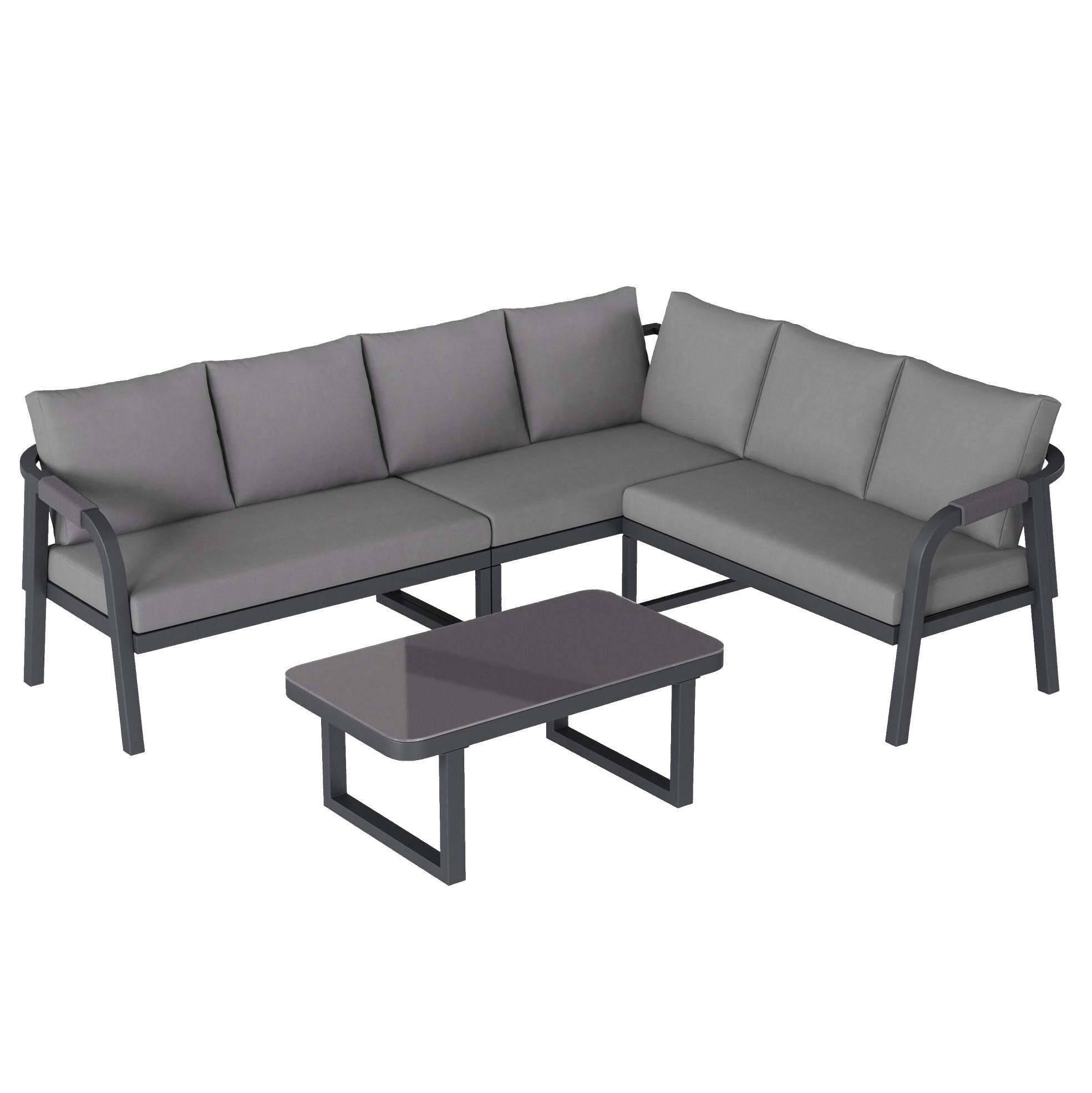 ZAHRADNÍ lounge set z polyesteru a oceli 240x183x83 cm šedý s rohovou pohovkou a konferenčním stolkem - šedá, kov - Modfu