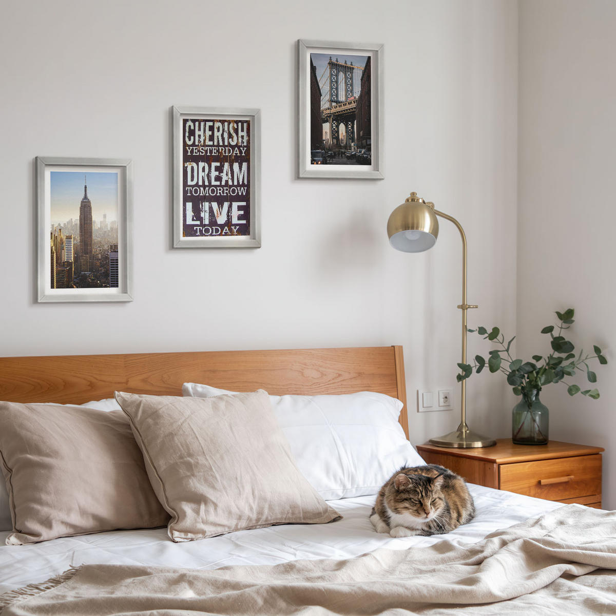WANDBILDER 3er Set - 20x30 cm Silberner Rahmen - Zitat über New Yorker Landschaften - Silberfarben, Kunststoff (20/30cm) - ArtPrintCave