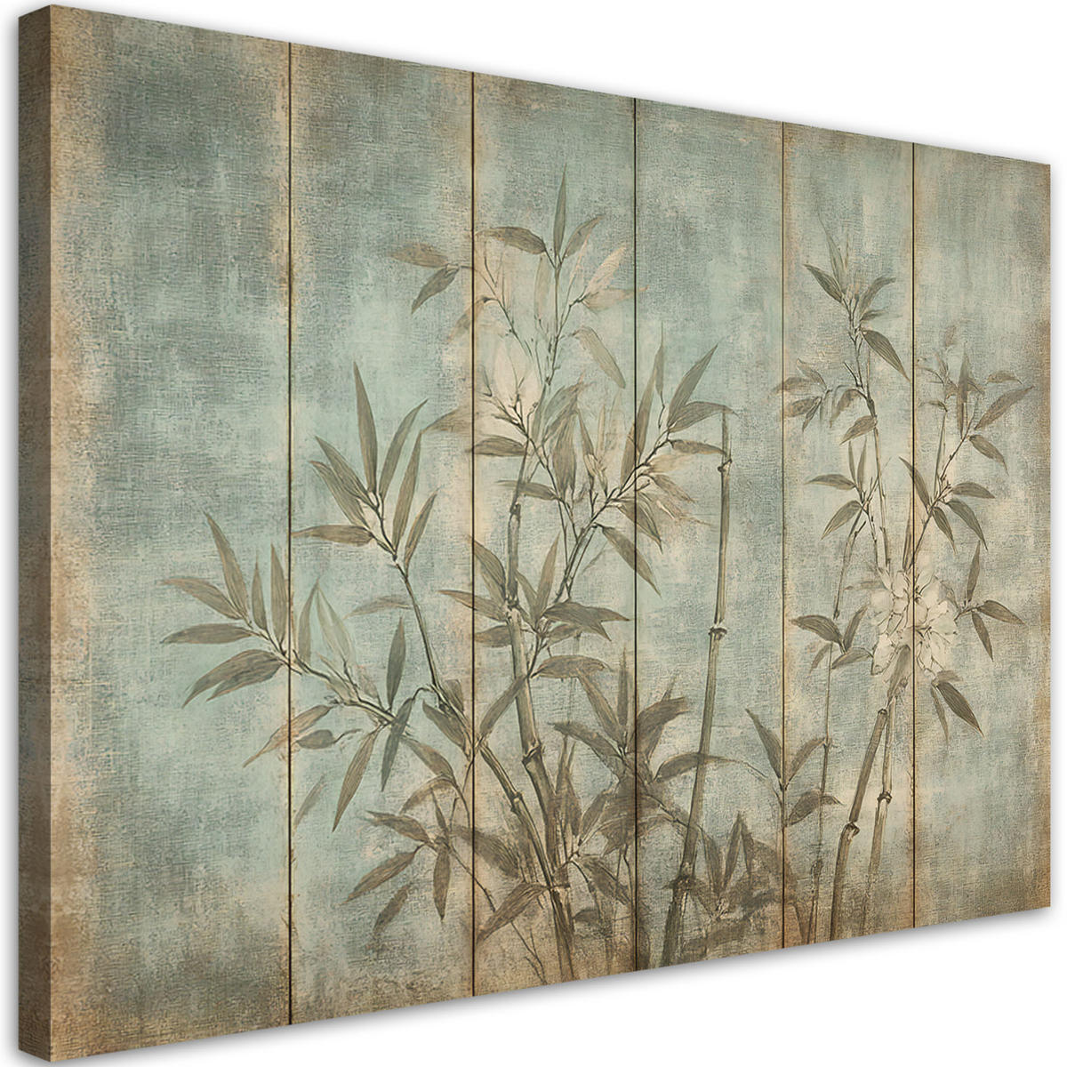 WANDBILD bambussprossen auf pastellfarbenem hintergrund - Blau, Textil (60/40cm) - Feeby