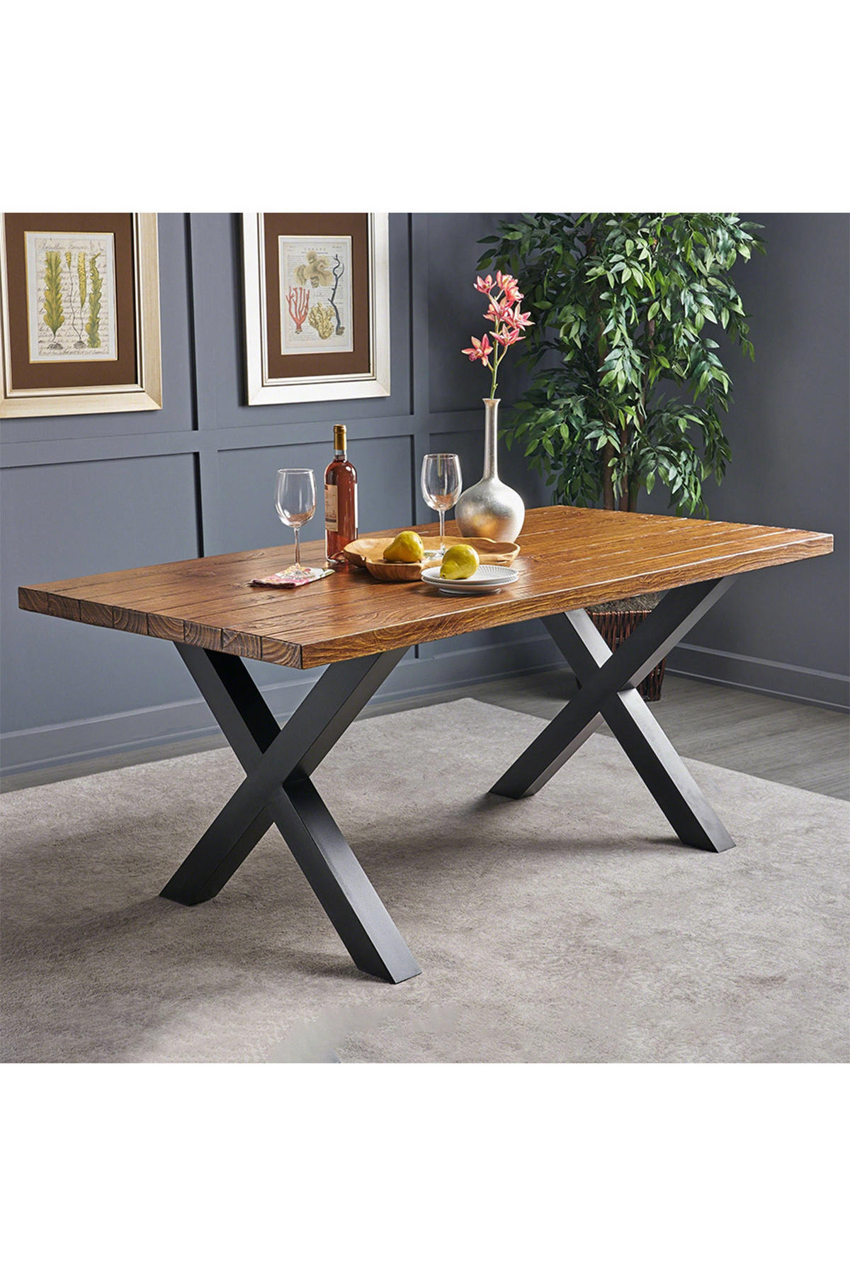 TISCHBEINE 2-tlg Set X-förmige aus Eisen in Schwarz 71-cm hohe 50 x 7 x 71 cm - Schwarz, Metall (50/71/7cm) - Livingandhome