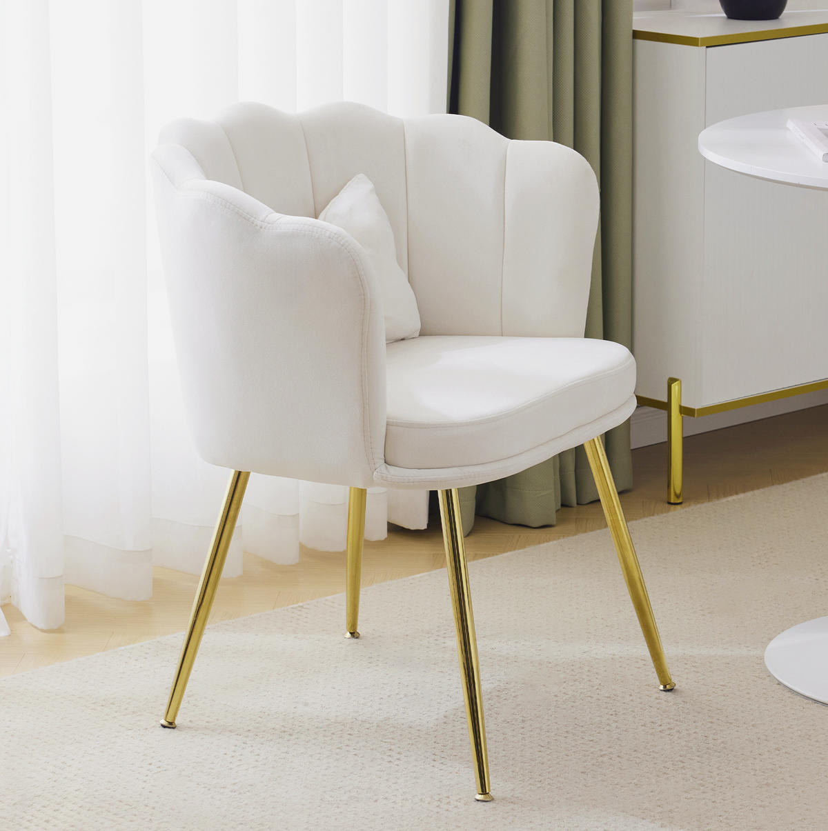 SESSEL 68x78x94.5 cm in Beige, Samt mit Blütenblatt-Rückenlehne, Metallbeine - Beige, Textil (58/77/63cm) - Modfu
