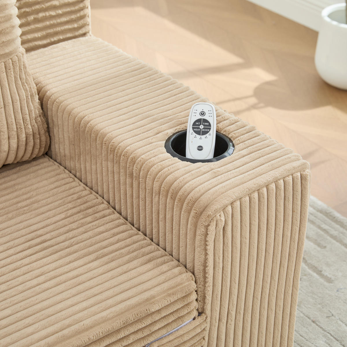 SCHLAFSOFA Modular mit Getränkehaltern und Seitentaschen, DE-42913, Khaki - Sandfarben, Textil (172/64/87cm) - ComfortXL