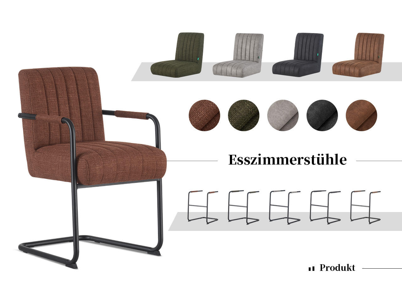 Thumbnail - Dubi Möbel Schwingstuhl, Rotbraun, Textil, 53x87x62 cm, Oeko-Tex® Standard 100, Esszimmer, Stühle, Esszimmerstühle, Vier...
