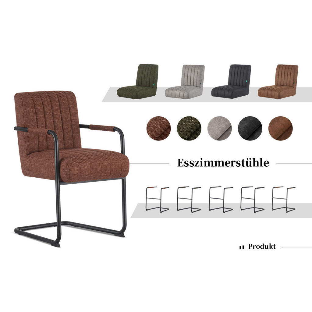 Thumbnail - Dubi Möbel Schwingstuhl, Grau, Textil, 53x87x62 cm, Oeko-Tex® Standard 100, Esszimmer, Stühle, Esszimmerstühle, Vierfußs...