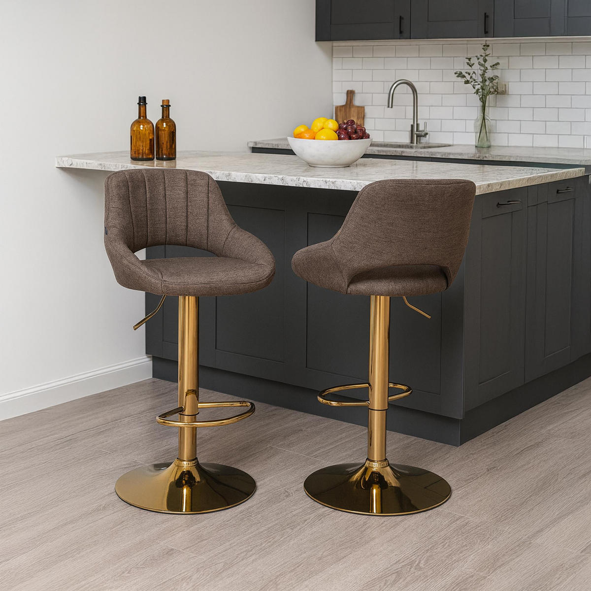 BARHOCKER Stoff Braun - Goldfarben/Braun, Textil/Metall (47/85/48cm) - CLP
