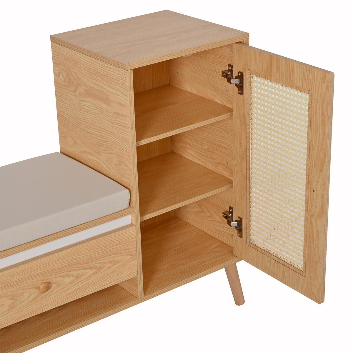 SCHUHSCHRANK aus MDF & Spanplatte 95,5x35x80,5cm in Natur mit Sitzkissen - Naturfarben, Holzwerkstoff (95.5/80.5/35cm) - Modfu