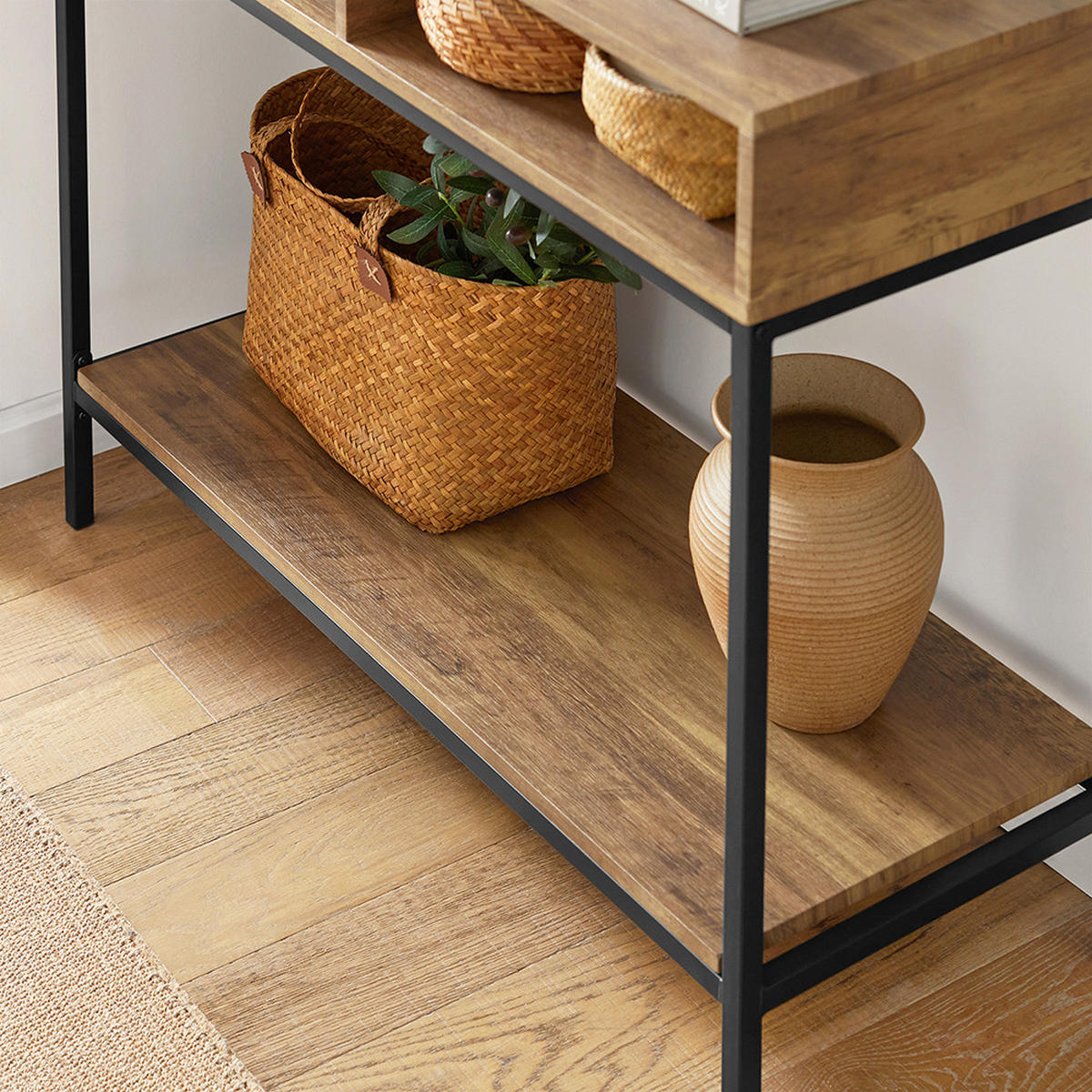 KONSOLENTISCH Natur - Schwarz/Braun, Holzwerkstoff/Metall (100/47/80cm) - SoBuy