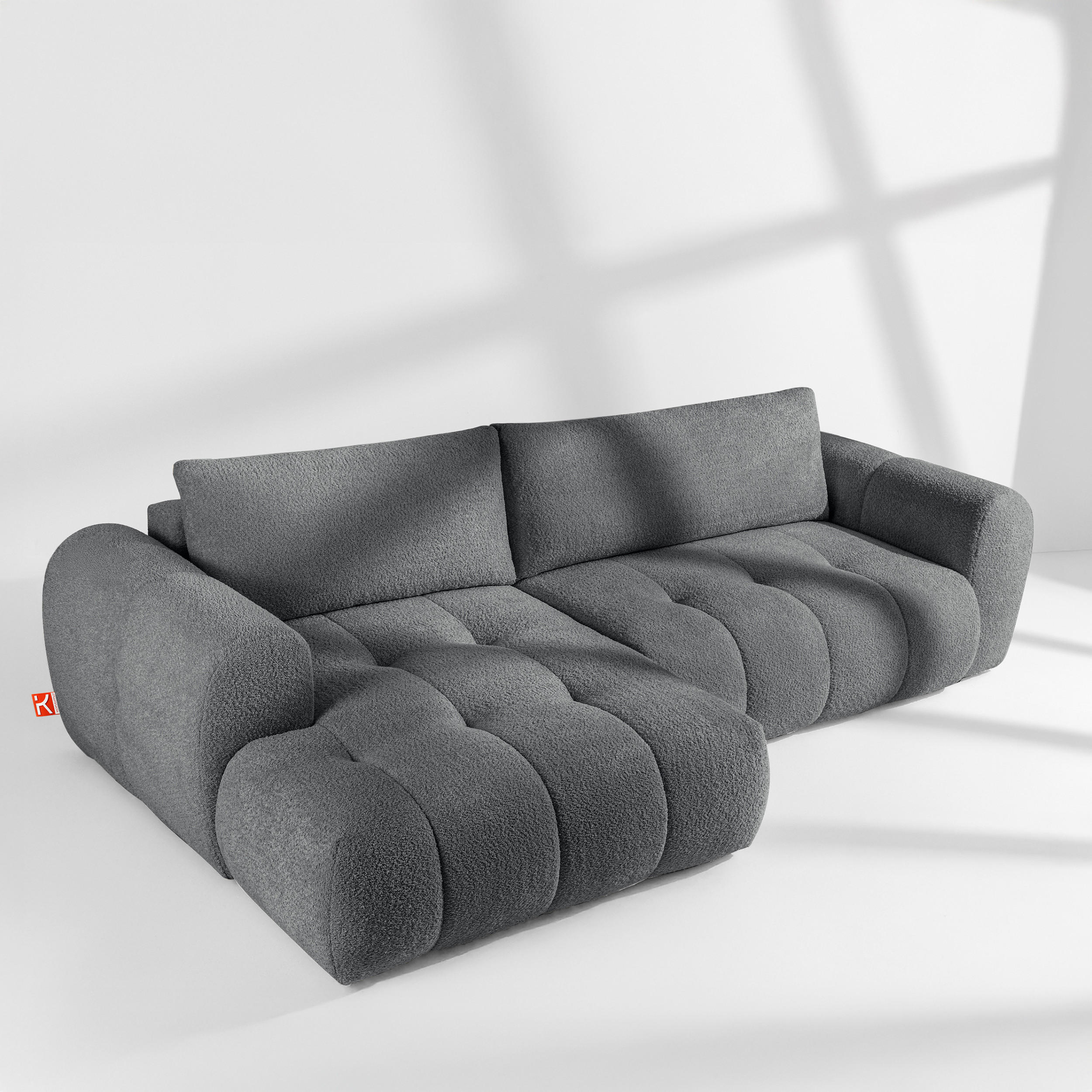 ECKSOFA LINKS LIRA, Dunkelgrau, Bouclé - Dunkelgrau, Holz/Holzwerkstoff (295/112cm) - KONSIMO®