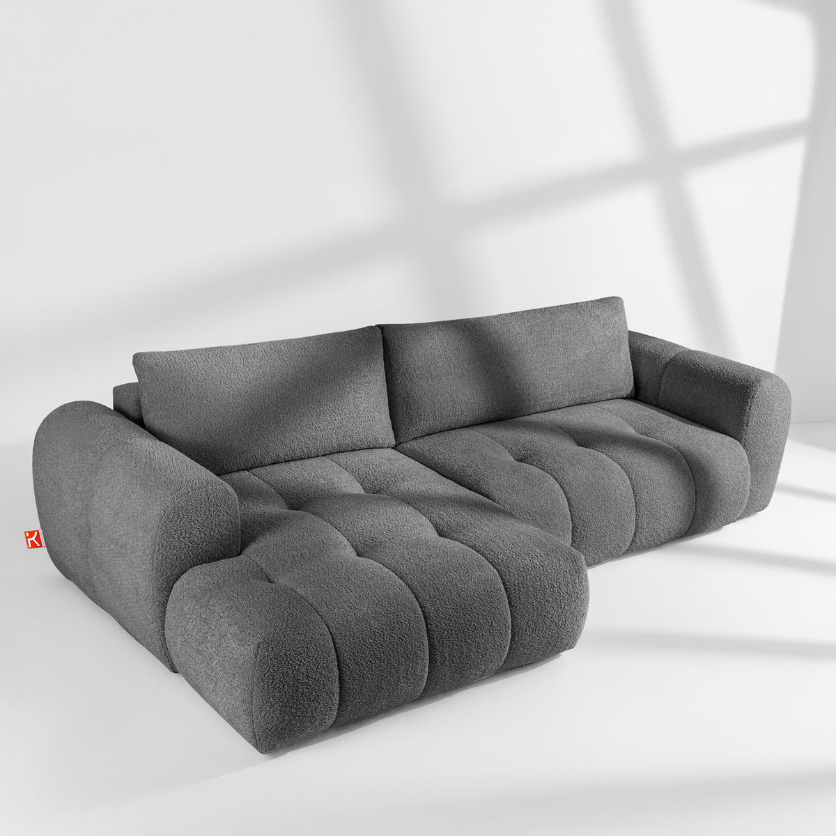 ECKSOFA LINKS LIRA, Dunkelgrau, Bouclé - Dunkelgrau, Holz/Holzwerkstoff (295/112cm) - KONSIMO®