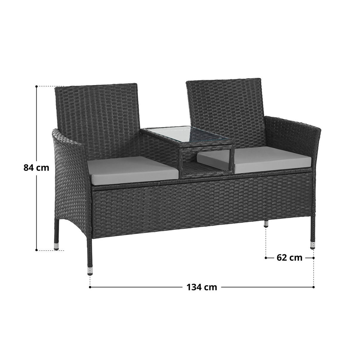 RATTANBANK Chicago Schwarz - Schwarz, Kunststoff (134/84/62cm) - SVITA