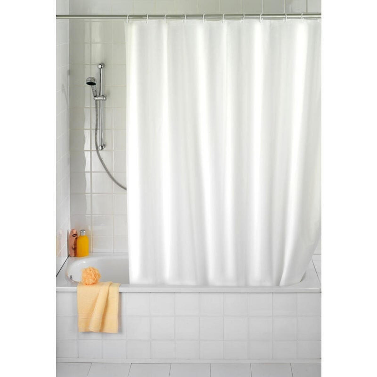 DUSCHVORHANG Weiß Polyester schimmelresistent antibakteriell beschwerte Basis maschinenwaschbar mit Schlaufen - Weiß, Textil (180/180cm) - MCBOSON