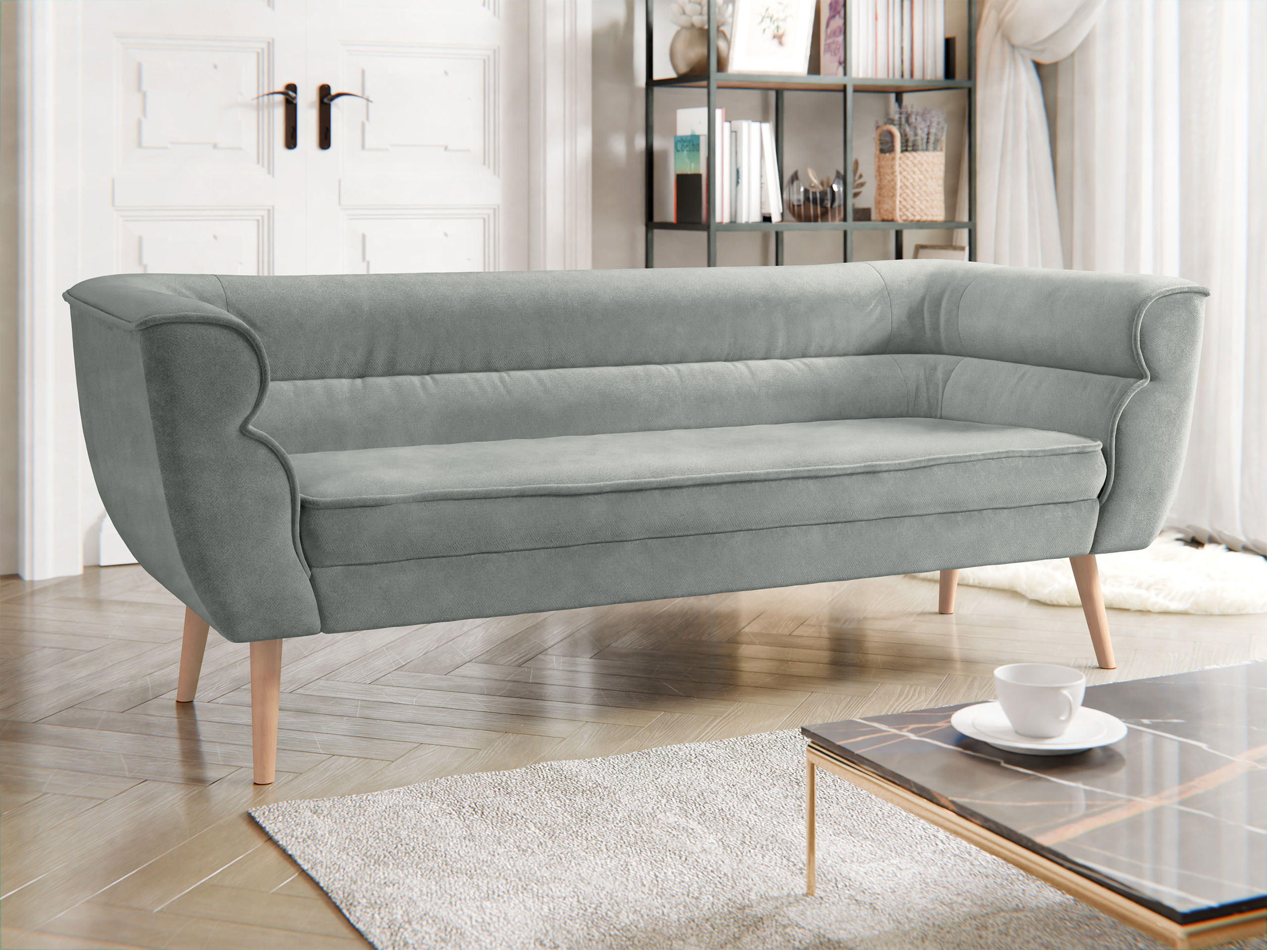 SOFA Bal 3 - Naturfarben/Grau, Holz/Textil (182/75/74cm) - MIRJAN24