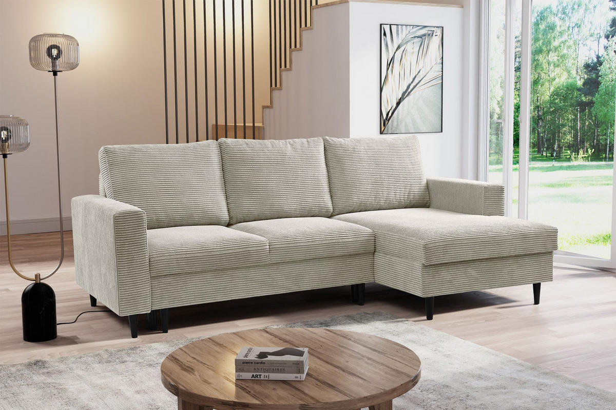 ECKSOFA Nalika Hellbeige mit Cordbezug - Beige/Creme, Holz/Textil (143/230cm) - Selsey