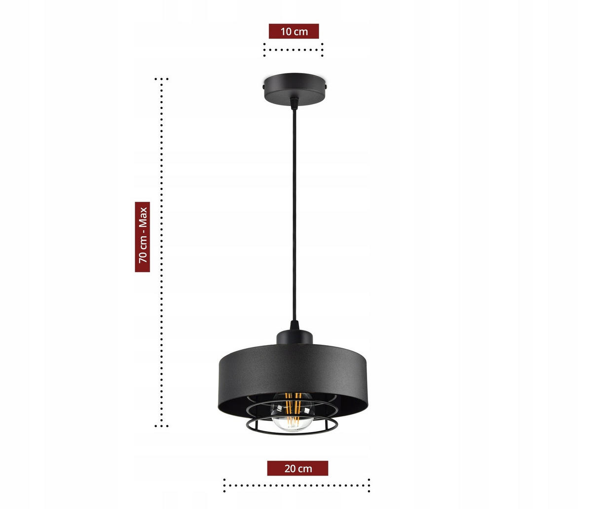 PENDELLEUCHTE EDISON - Schwarz, Metall (20/20/70cm) - kiki design