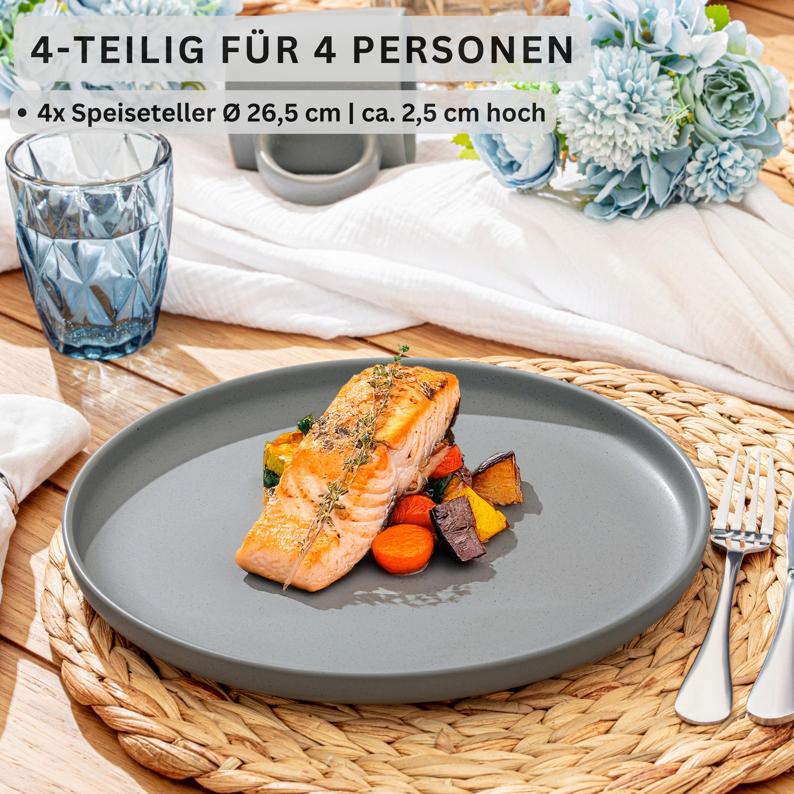 SPEISETELLER LEEDS - 4 teilig aus Steingut - Grau, Stein (26.5cm) - Sänger