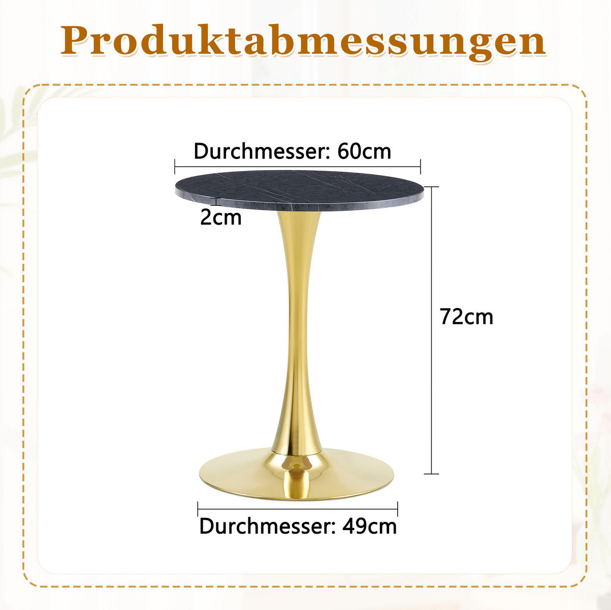 BEISTELLTISCH aus MDF und Metall 60x60x72 cm Schwarz/Gold in Marmoroptik mit runder Tischplatte und stabilem Stand - Schwarz, Holzwerkstoff (60/60/72cm) - Modfu