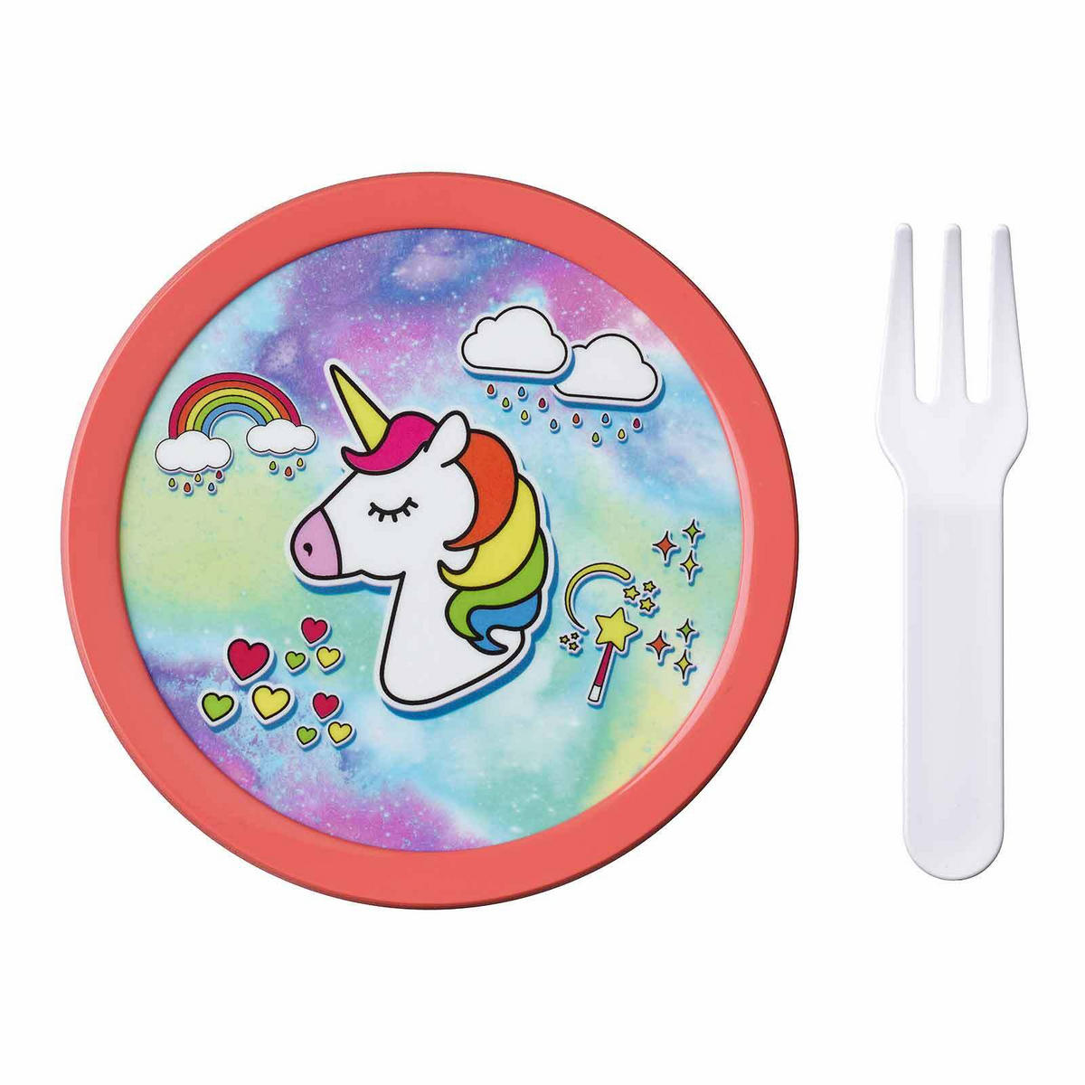 FRUCHTBOX MIT GABEL Campus Einhorn 300 ml - Multicolor, Kunststoff (6.7/10.4/6.7cm) - Mepal