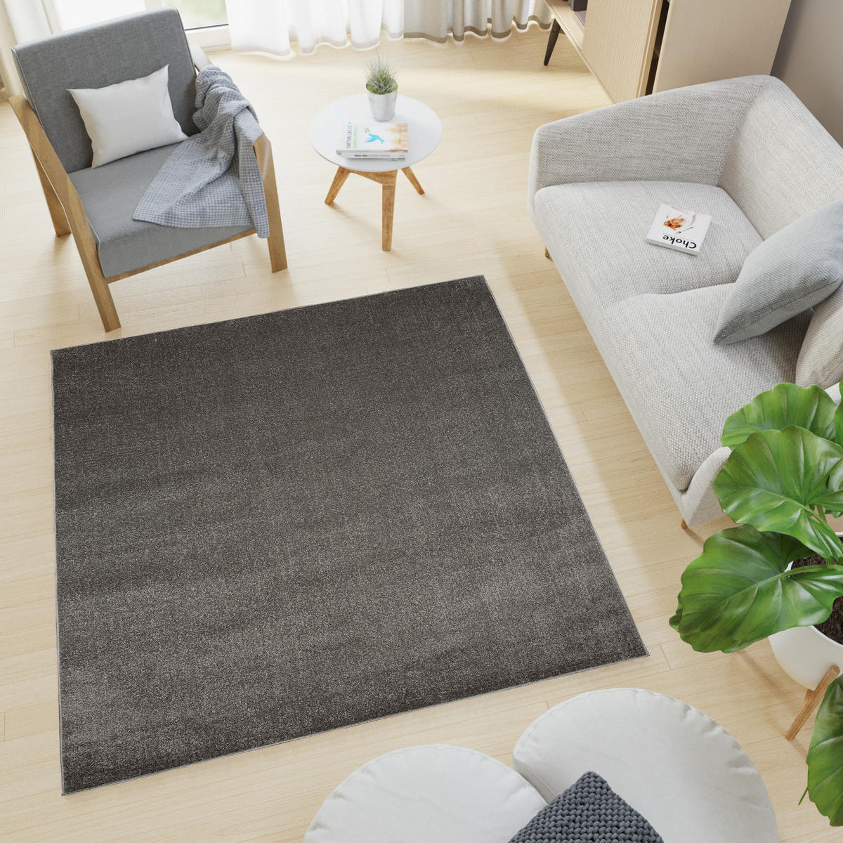 TEPPICH MONO SQUARE Grau 200/200 cm - Dunkelgrau, Kunststoff (200/200cm) - Tapiso