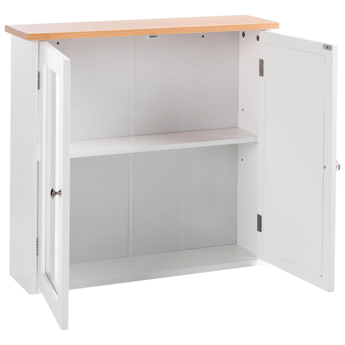 KOUPELNOVÁ ZRCADLOVÁ SKŘÍŇKA 65/60 cm Bílá Alamos - bílá/hnědá, kompozitní dřevo (65/60/17cm) - Beliani