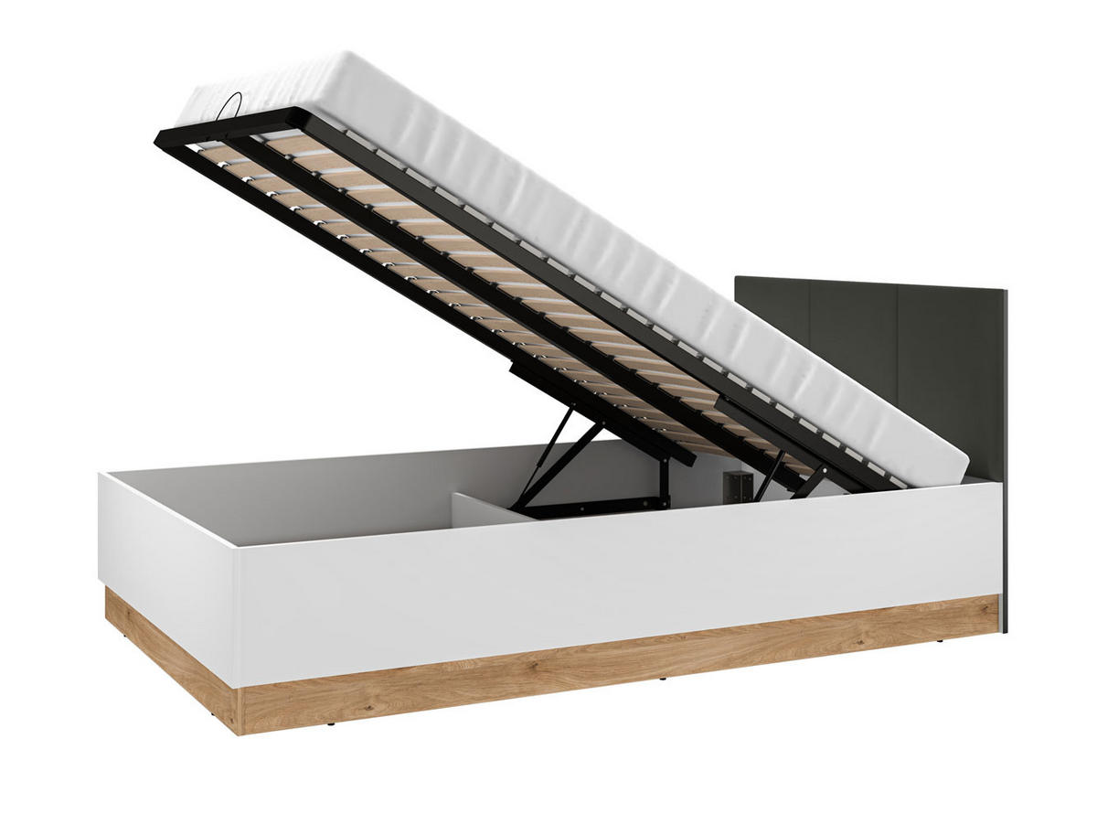 BETT Torino Weiß / Eiche Castello / Graphit 126 / 208 / 90 cm - Weiß, Holz/Holzwerkstoff (90/200cm) - Feldmann-Wohnen