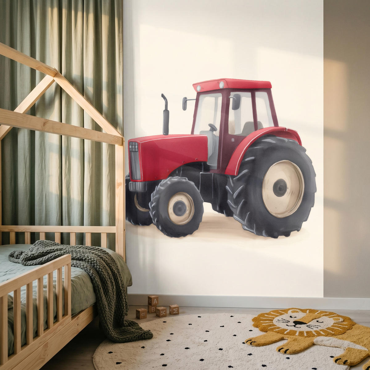 KINDERTAPETE - Traktor - Minimalistisch - Illustration - Rot - 160x220 cm - Rot, Papier (160/220cm) - OnlyWow