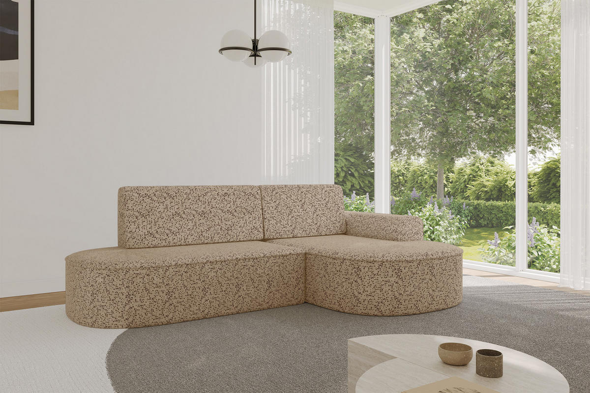 ECKSOFA mit Schlaffunktion und Bettkasten Ottomane Rechts MARI-L1-S - 283x167x85 cm Braun Tissu - Schwarz/Braun, Holzwerkstoff/Kunststoff (167/283cm) - ALTDECOR