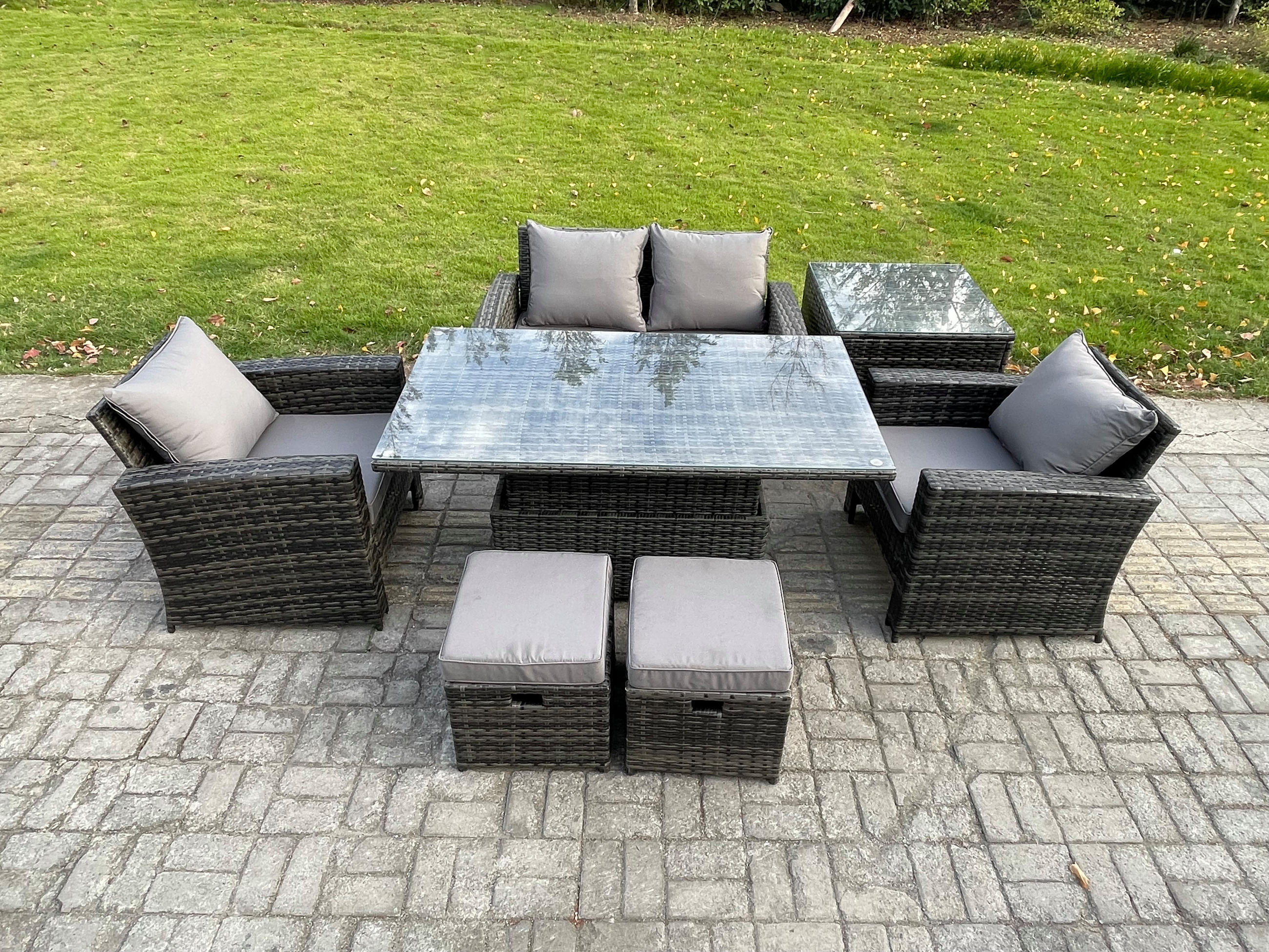 GARTENSOFA Hohe Rückenlehne Polyrattan Dunkelgrau 6-Sitzer - Dunkelgrau, Metall - Fimous