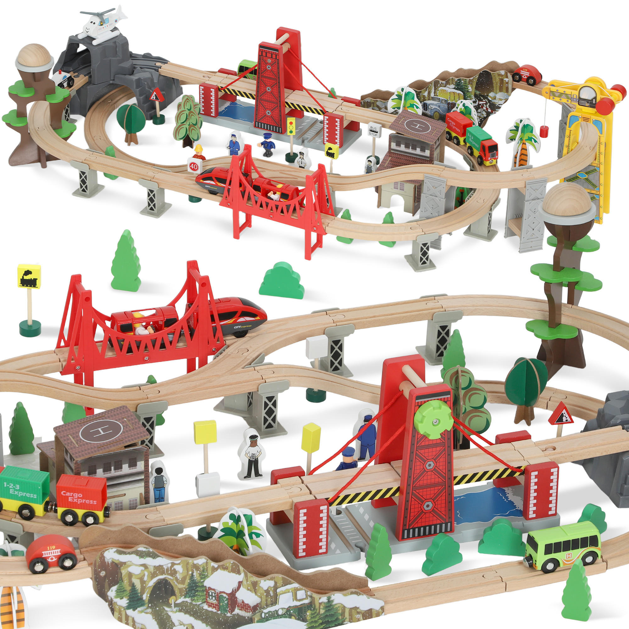 100 Stücke Holzeisenbahn-Set Buchenholz Kunststoff Naturholz - Multicolor, Holz (60/27.5/118cm) - AIYAPLAY