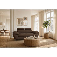 2,5-SITZER Karlstad Flachgewebe Braun verstell. Kopfstützen B 194 cm - Dunkelbraun, Kunststoff/Textil (194/84/100cm) - foamnova